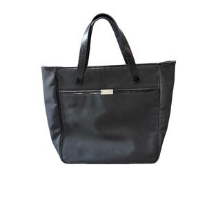 Lauren Ralph Lauren Black Nylon Tote Bag Croc Embossed Trim Large Shoulder Bag